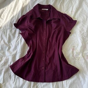 Rickis Y2K Plum Burgundy Cap Sleeve Button Up Blouse Size 14